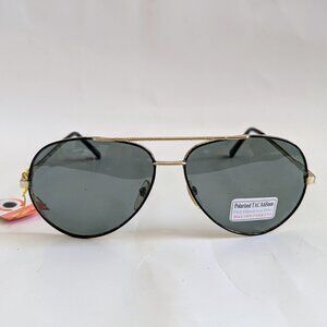 NWT Vintage 90's Classic Aviator Metal Polarized Sunglasses (Gold. Black)